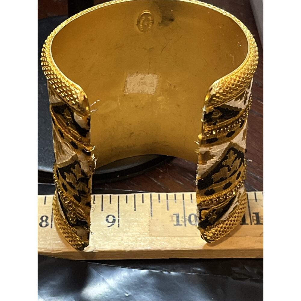 Vintage Roxanne Assoulin Wide Gold Cuff Tapestry Bracelet READ - Picture 6 of 8